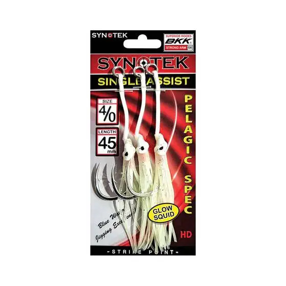 Synotek Single Assist Hooks 4/0 4.5cm Full Glow
